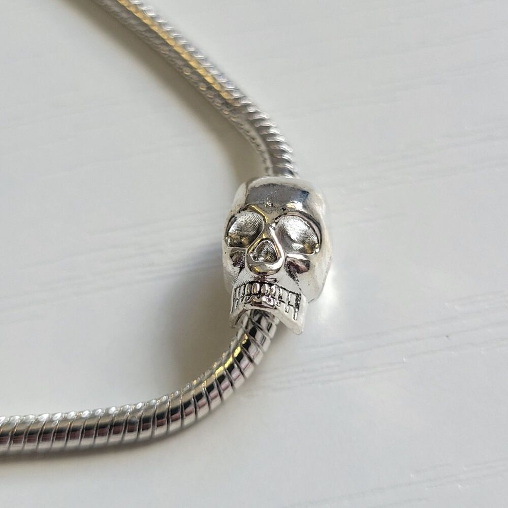 NWT For Pandora Charm Bracelet Solid Steel Skull Heavy Individual Single Charm